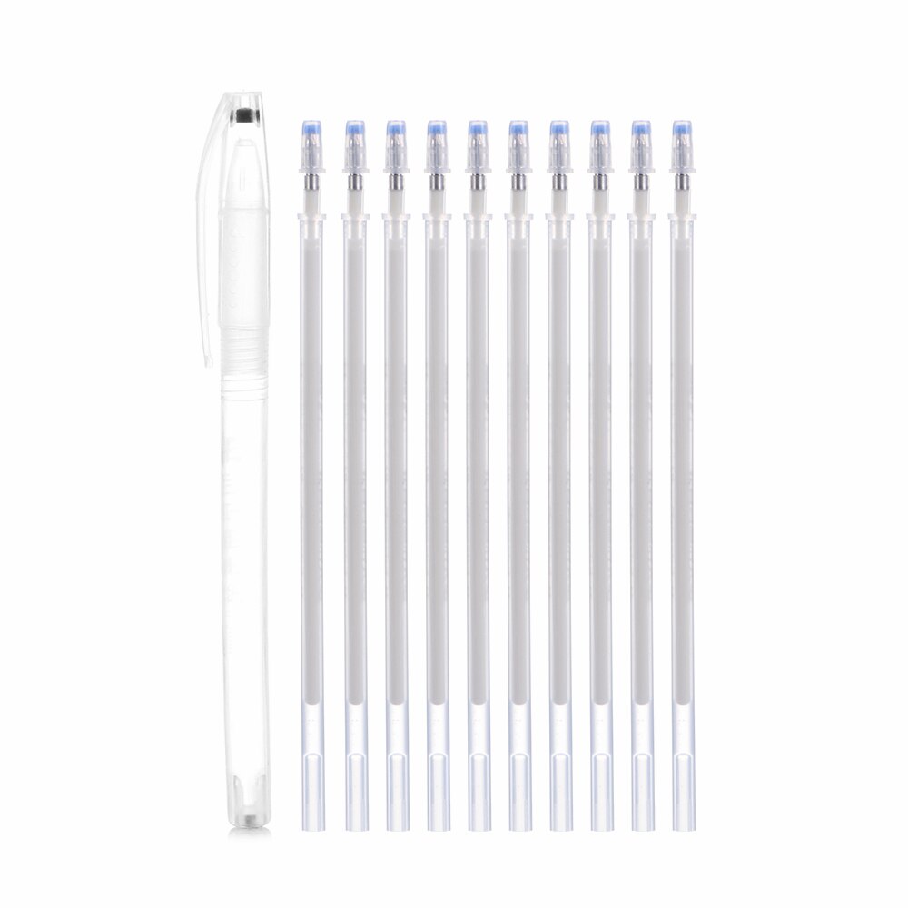 Bolígrafo de borrado por calor, rotulador de tela que desaparece a alta temperatura, recargas para confección de tela, herramientas de costura de cuero PU, 1 ud., 10 Uds.: White