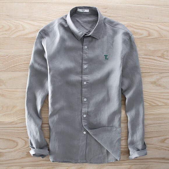 100%  linne långärmade skjortor herr märkesskjortor herr casual linskjorta herr 3xl plus size skjortor man chemise: Grå / Xl asiatisk storlek