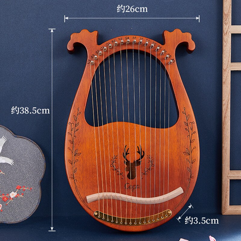 16-String Wooden Lyre with Tuning Wrench Solid Wood Stringed Instruments Mini Harp Musical Instrument Music Maker Toys