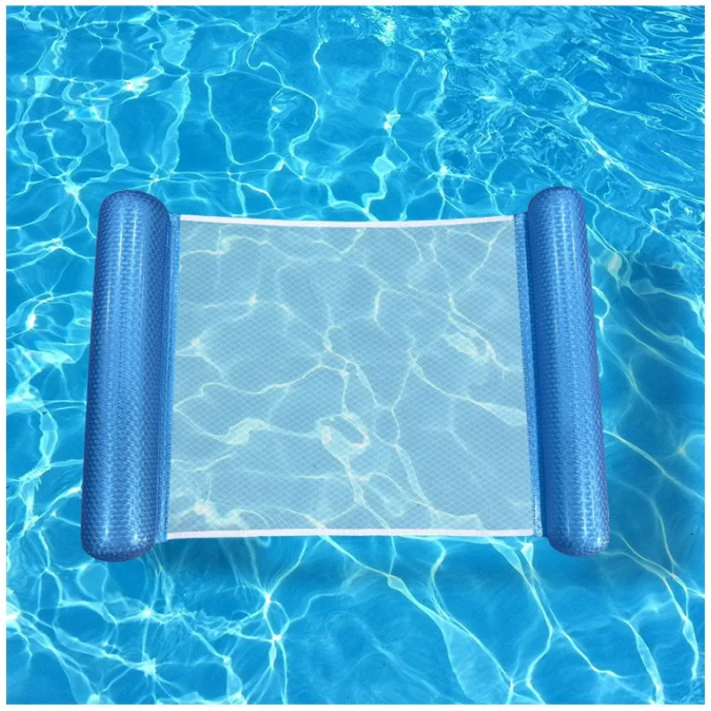 Hamac d'eau flottant à 2 tubes avec filet, chaise longue de piscine gonflable nacrée pour adultes, indispensable pour la plage et l'été: Bleu