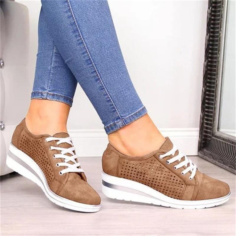 Printemps femmes chaussures compensées décontracté creux respirant toile plate-forme été baskets maille bout pointu sans lacet chaussures dames