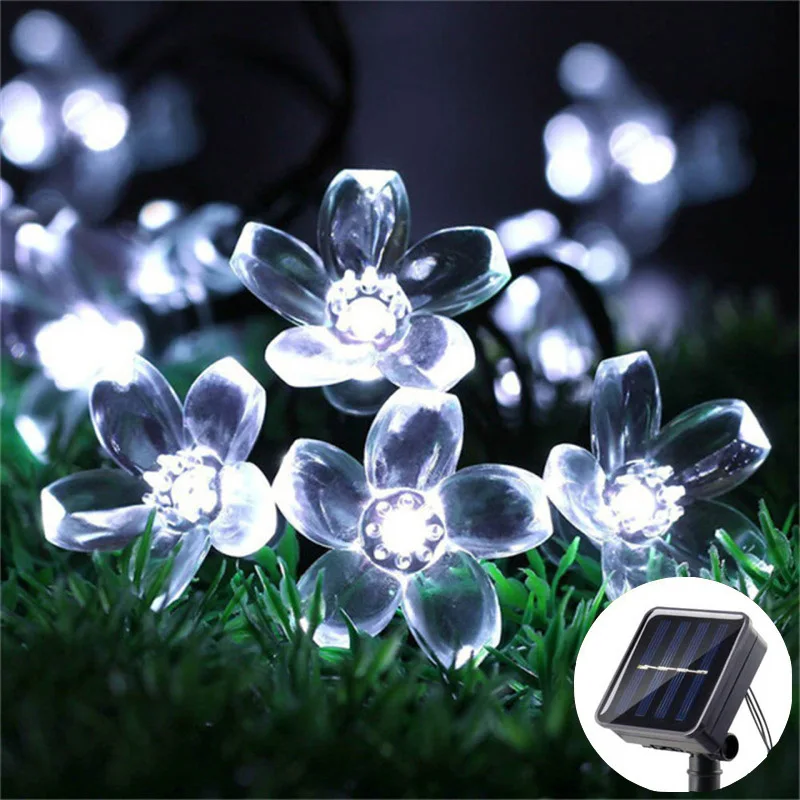 LED-Gartenleuchten für den Außenbereich, Hochzeitsdekoration, 8 Modi, Kirschblüten, Solar-Lichterkette, Weihnachtsfeier, Dekoration, Lichterkette: WHITE / 11-15W