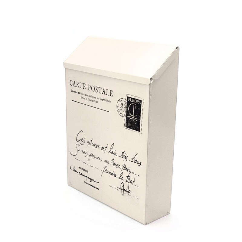 Buzón postal pastoril de metal con retro americano, cubo moderno para montar en la pared, caja de periódicos, decoración de jardín: White
