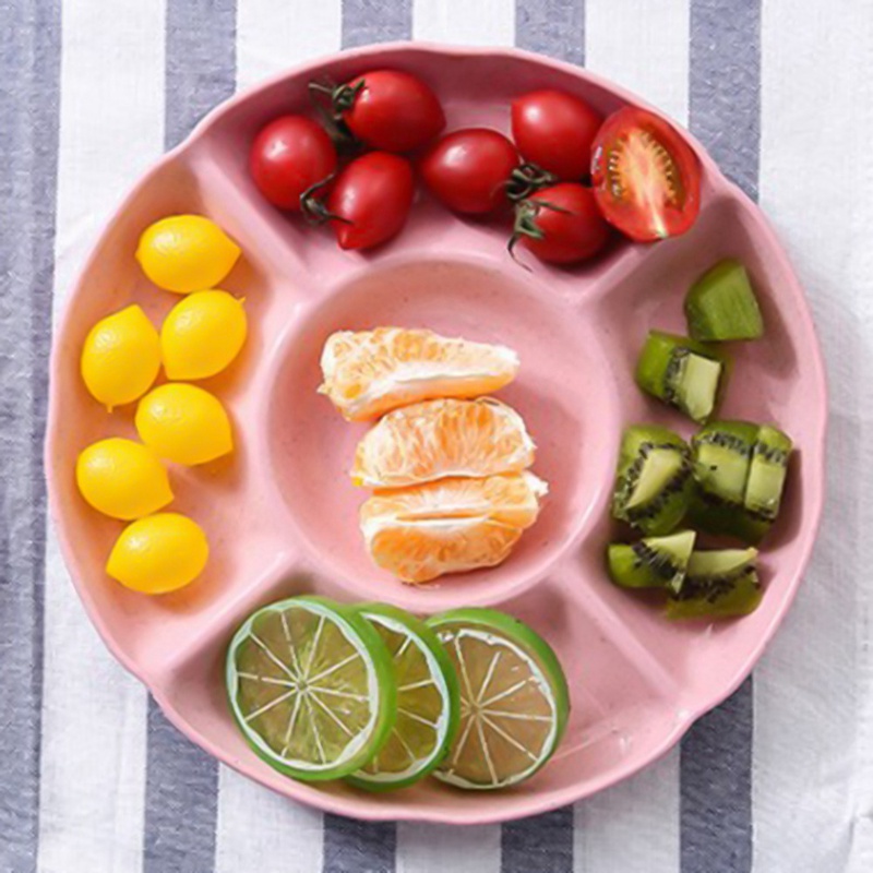 Hvede halm spelt frugt tallerken rund fem-korn melon frugt tallerken snack snack nødde frugt tallerken: Lyserød