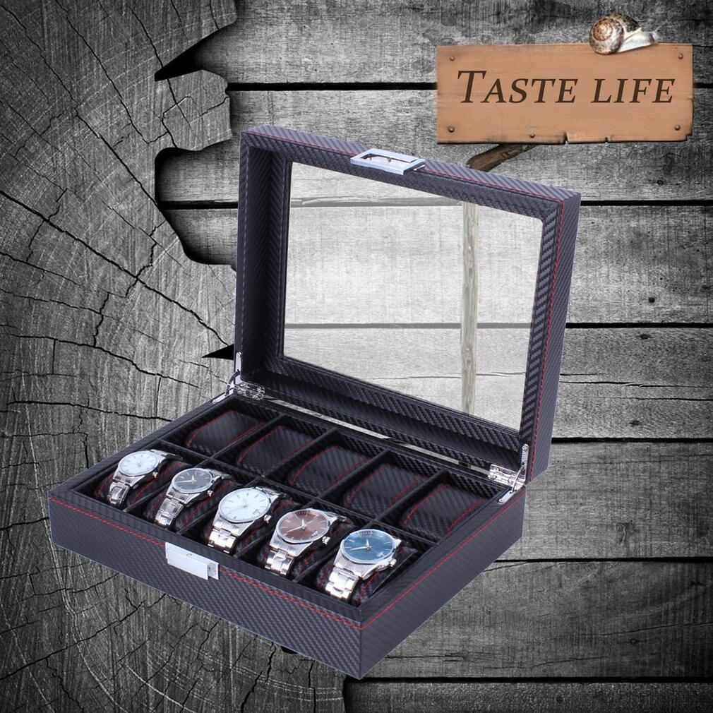 Houten/Lederen 8/10/12 Grids Horloge Display Sunglass Case Duurzaam Verpakking Houder Jewelry Collection Organizer Box