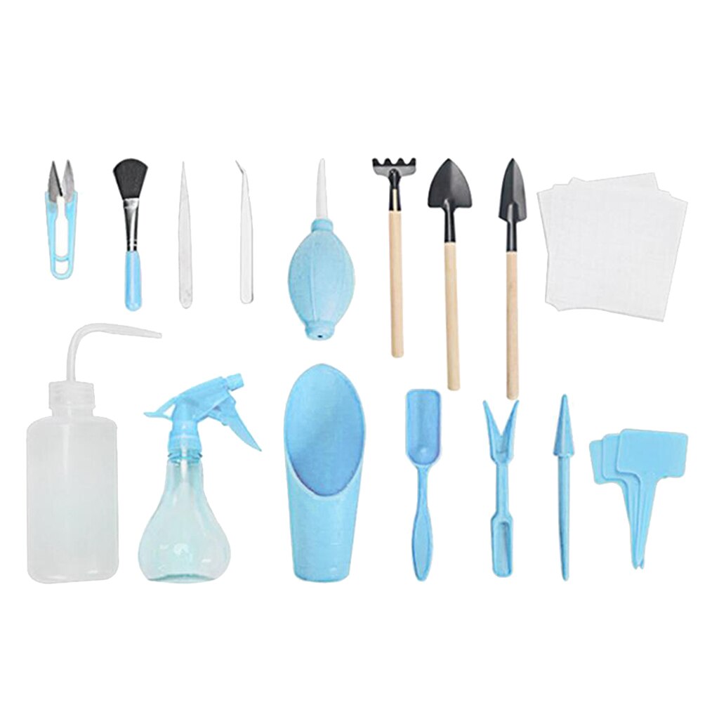 1 Set Indoor Mini Hand Gardening Tool DIY Miniature Fairy Garden Small Tools: Set of 16 Blue