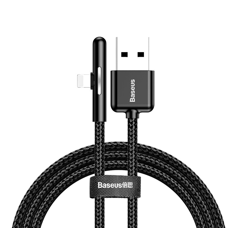 90 graus de luz led para usb relâmpago cabo para iphone 11 pro xs max xr 8 7 6s mais ipad carregador carregamento rápido dados 1m 2m cotovelo: Black / 2 m