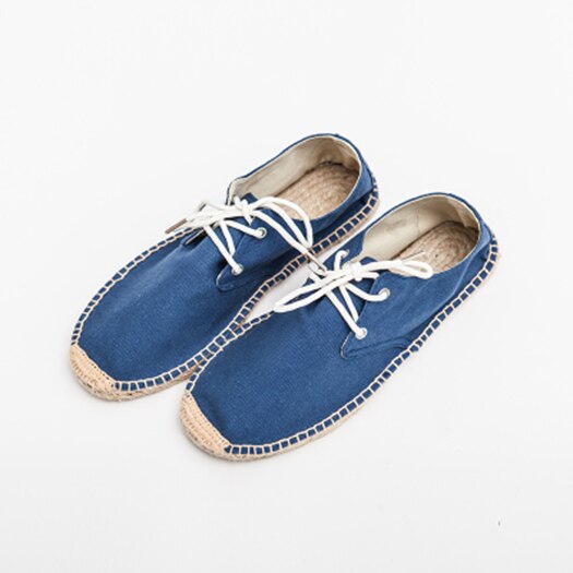 Alpargatas azules de goma de cáñamo para hombre, zapatos informales de de lona, transpirables, con cordones, color naranja, novedad de verano: Azul / 43