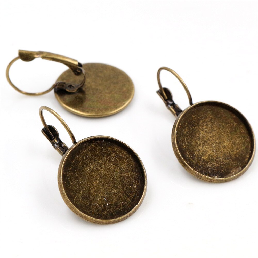 18mm 10 st 9 färger pläterade franska örhängen baksida blank/bas, passar 18mm glas cabochons, knappar; örhängen ramar: Brons
