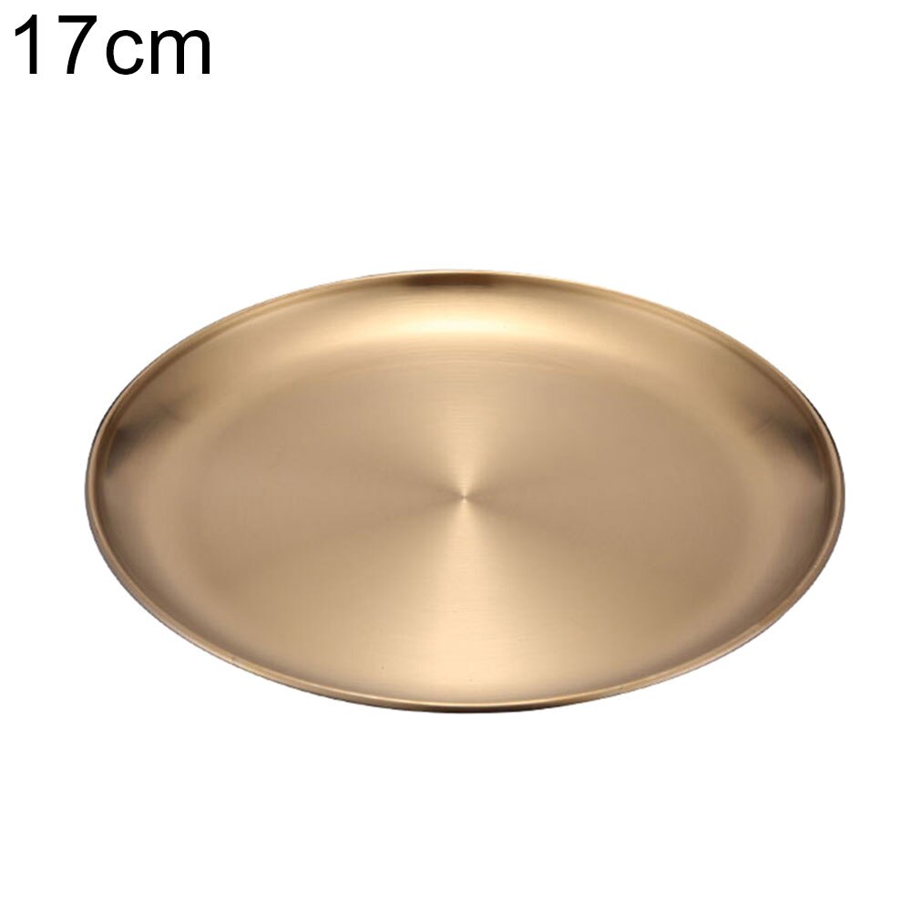 1Pcs Gold Stainless Steel Round Plate Tray Dinner Dishes Food Snacks Steak Fish Plate Eco-friendly Tableware for Kitchen Hotel: 17cm