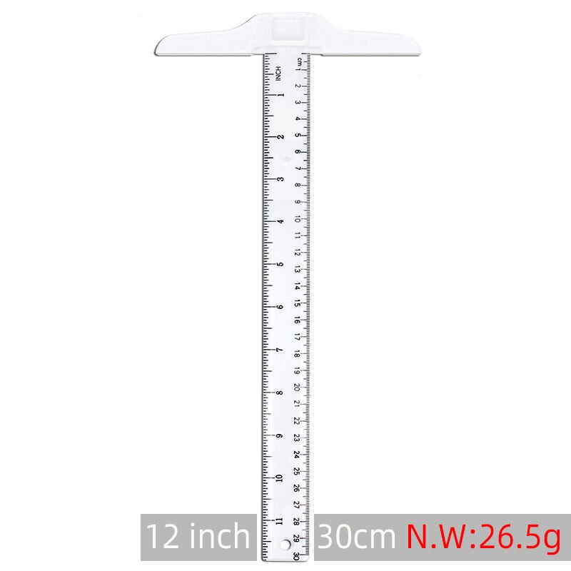 30cm/12" Plastic T-Square Metric Ruler cm/inch Double Side Scale T Shaped Ruler Measuring Tool DU55