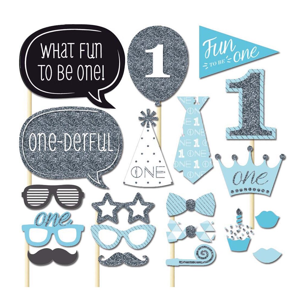 20pcs Boy Girl One Year Photo Booth Props Funny Birthday PhotoBooth Props Decor for Celebrating Birthday Party Decoration: 2