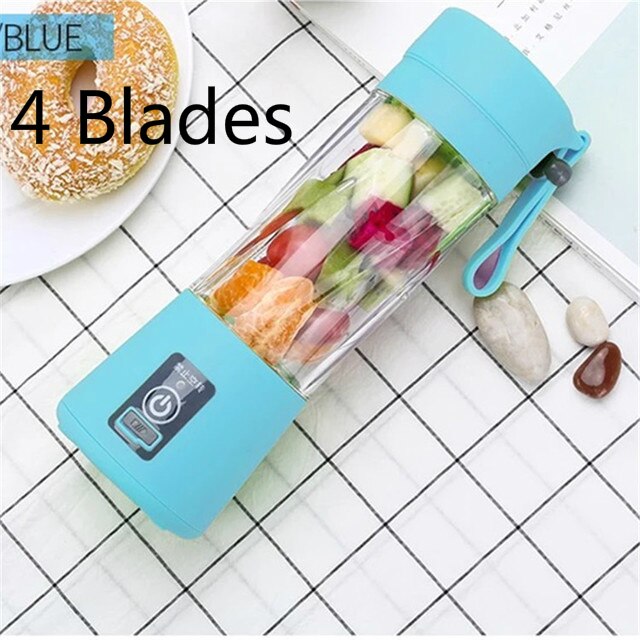 Tragbare Mini Orange Presse Entsafter Tasse Flasche USB Elektrische Obst Zitrus Zitrone Entsafter Milch Rührgerät 380ML Ladung Entsafter: 4 Klingen Blau