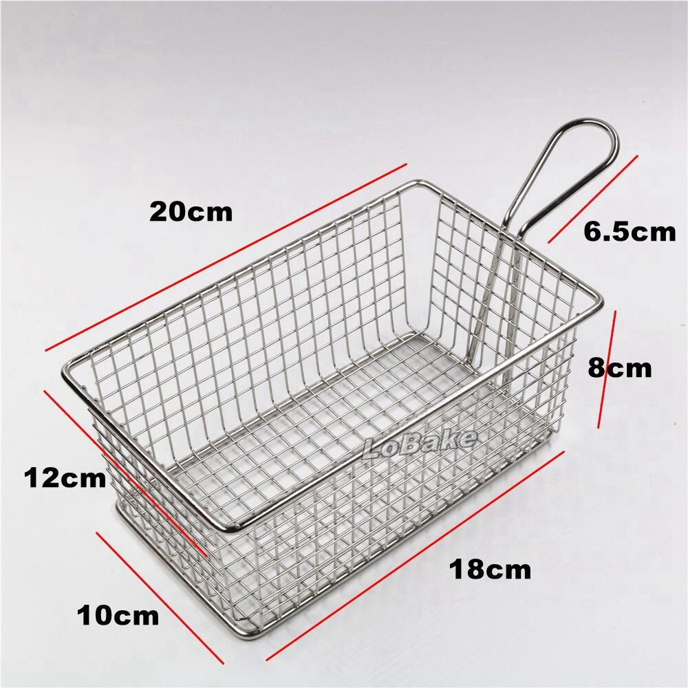 Top size 20*12cm Big holes rectangle Stainless steel frying potato chips dumplings basket oil sieve strainer for cooking