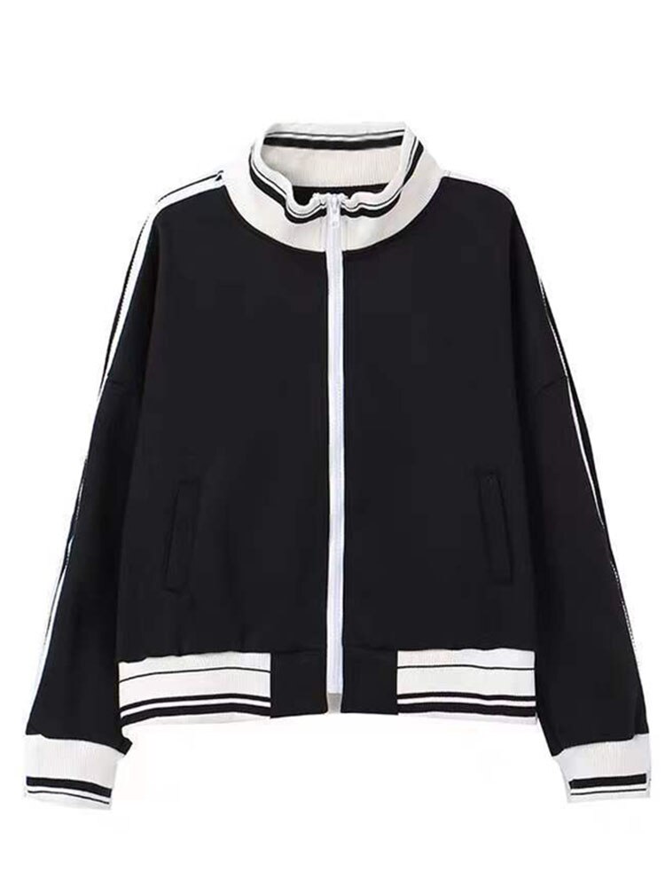 Hoip Jeeky Korean Sports Jacket Women Spring Autumn Fitness Exercise Loose Vintage Coats Windproof Breathable All-match: XXL / black