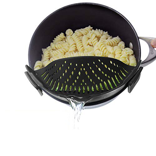 Colador de tensión de drenaje de cocina, colador de silicona con Clip, se adapta a todas las ollas y cuencos, Clip embudo escurridor gadget de cocina: Negro