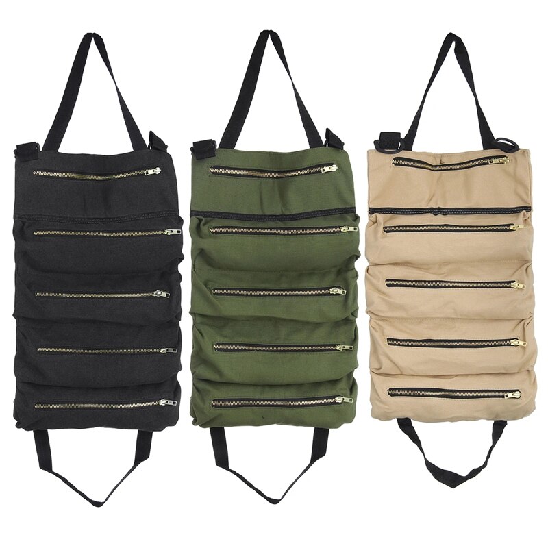 Car Seat Back Tool Bag Organizer Roll Up Canvas Pouch Tools Carrier Storage Bag Hanging Tool Zipper Carrier Tote