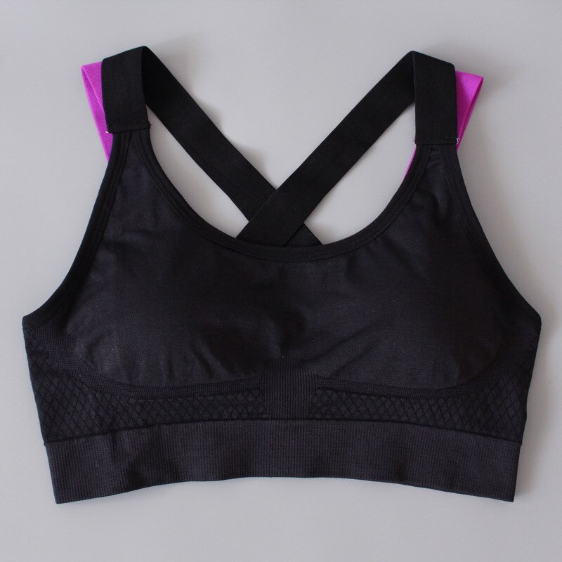 Fitness Women Sport Bra Sport Shirt Running Gym Yoga Top Sports Bra Shockproof Cross Strap Back Push Up Workout Bra: Black / M