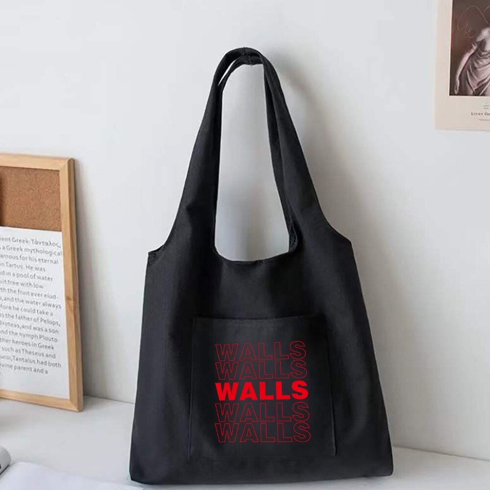 Trendy Boodschappentassen Opvouwbare Dames Canvas Schoudertassen Muren Gedrukt Student Shopper Tassen Travel Totes Werk Handtas: 5Walls015