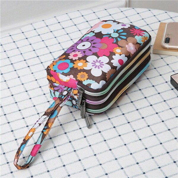 Tarjetero Floral para mujer, monedero con Triple cremallera, bolso de mano, monedero de lona resistente al agua, estuche organizador para teléfono: C