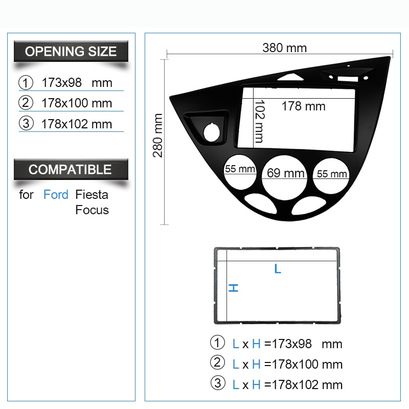 Double 2 Din Radio Fascias Voor Ford Fiesta 1995-2001 Focus MK1 Inbouwen Dash Kits Stereo Panel Gezicht Dvd frame Linksgestuurde