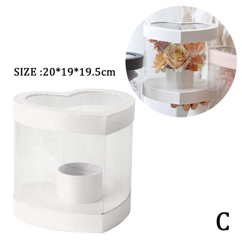 Caja transparente para ramo, embalaje de flores frescas, Mini caja creativa para , doble caja: C