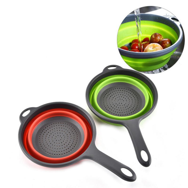 Folding With Handle Silicone Plastic Colander Drain Basket Fruit Vegetable Washing Strainer Sink Drainer Kitchen Accessories