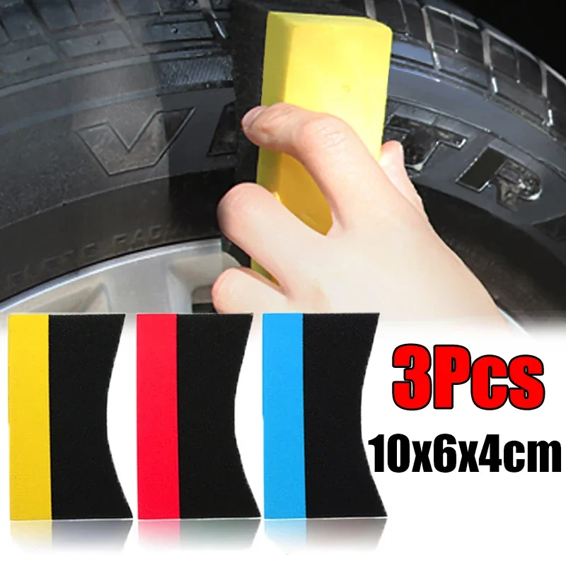 Esponja para encerar y pulir ruedas de coche, almohadilla de esponja de succión de agua, 10x6x4cm, cepillos para neumáticos, detalles automáticos, cepillo azul para ruedas de lavado de coches, 1/3 Uds.