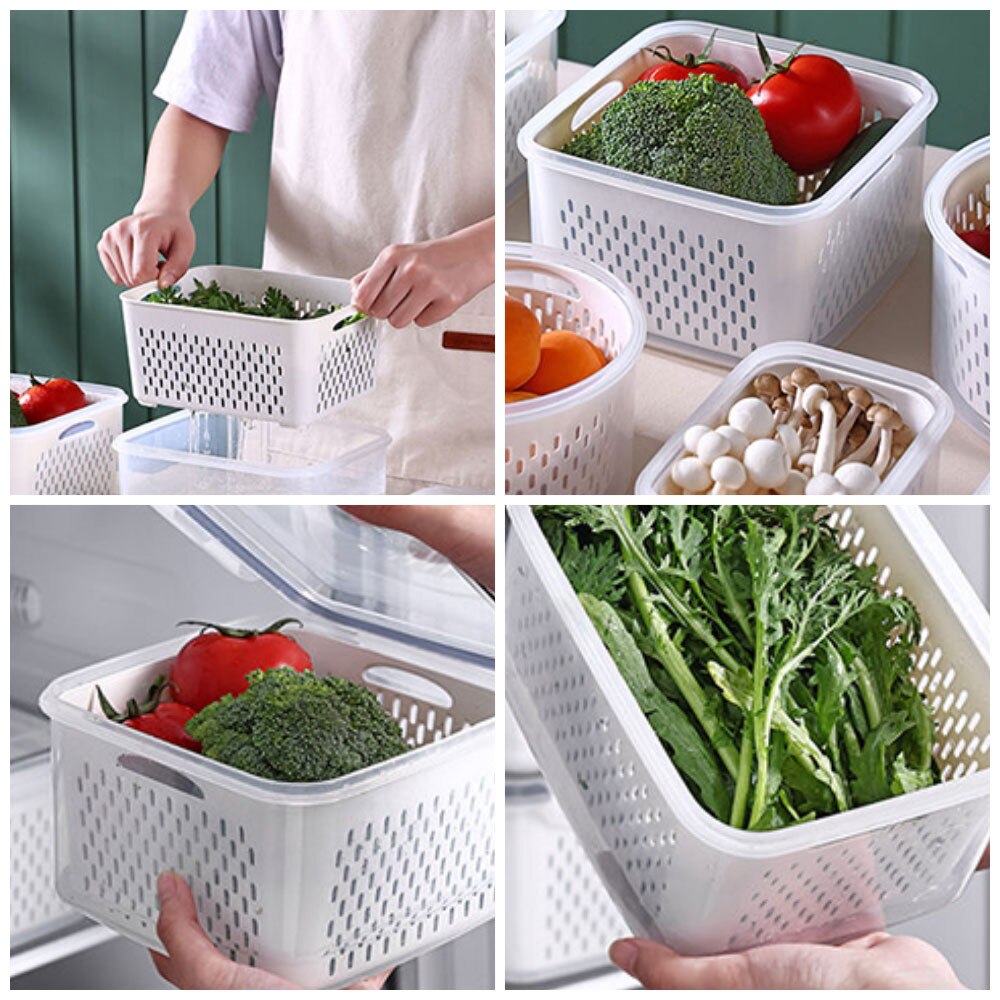 Égouttoir à légumes et fruits, boîte de rangement de cuisine, réfrigérateur pour garder au frais, bac à légumes et fruits, panier en plastique multifonctionnel