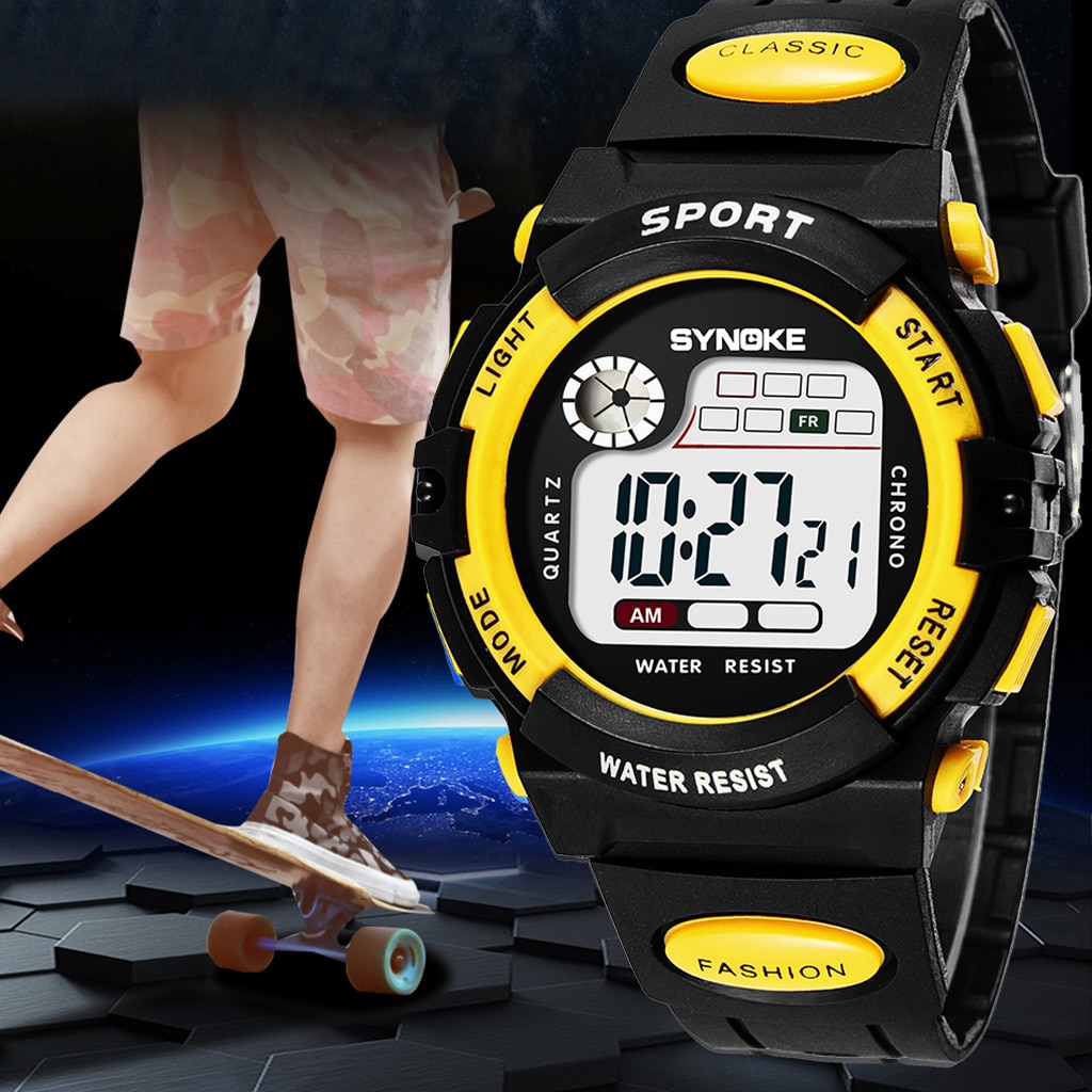 Synoke Multifunctionele Nacht Student Kinderen Elektronisch Horloge Sport Waterdicht Jongen Elektronisch Horloge Waterdicht Licht Mode