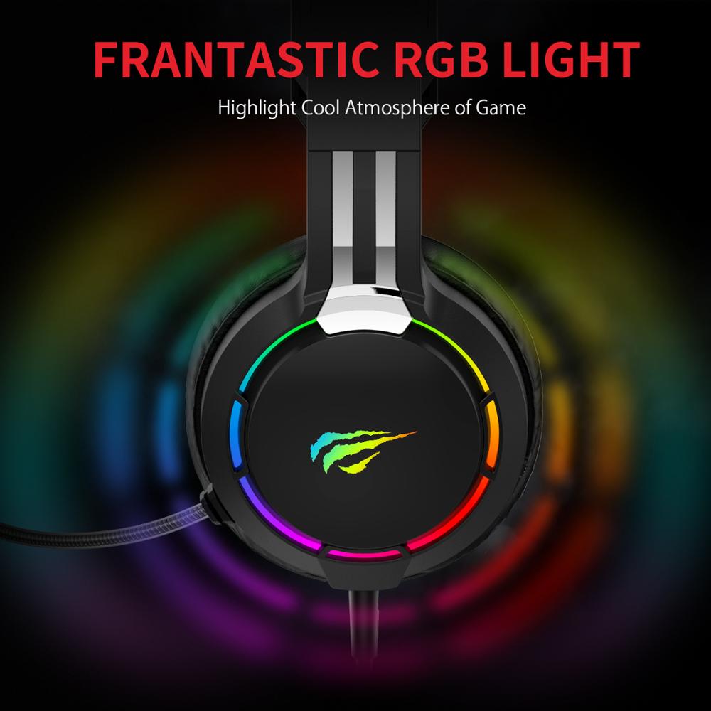 Havit-auriculares con micrófono para Gaming, audífonos profesionales HD con superbase envolvente, retroiluminación RGB, con cable para PC