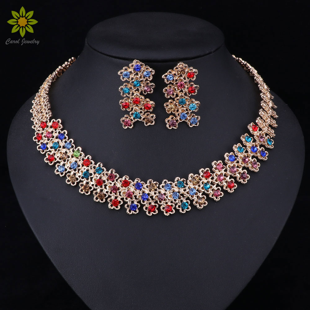 Conjuntos de joyería de disfraz africano, collar de de Color dorado, pendientes para mujer, accesorios de de cristal