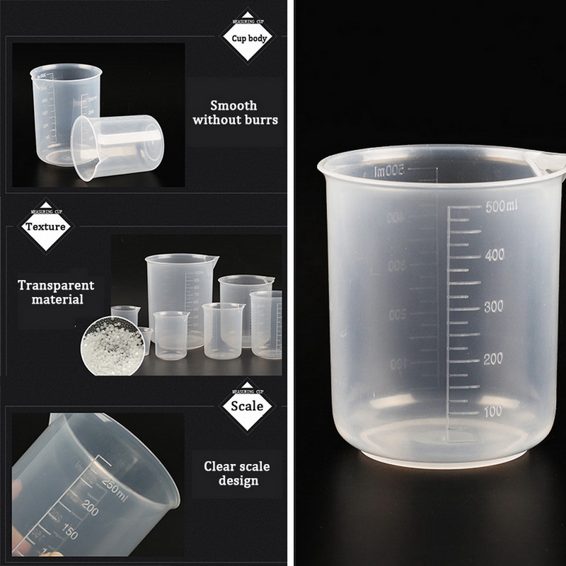 Copo de medição graduado plástico claro para a medida líquida do copo de cozimento recipiente 20ml/30ml /50ml /300ml /500ml/1000ml/ml