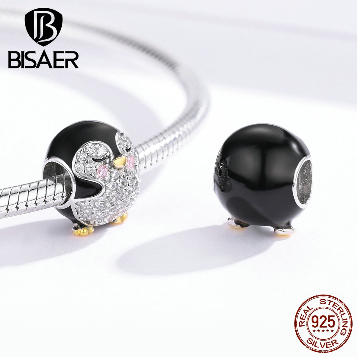 Pingüim jóias bisaer 925 prata esterlina sorte pingüim encantos apto para contas pulseiras zircão cúbico diy jóias fazendo efc126