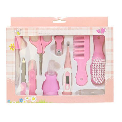 10 Stuks Baby Pasgeboren Gezondheidszorg Set Nail Haar Borstel Thermometer Kids Grooming Kit Manicure Borstel Set Kit: Roze