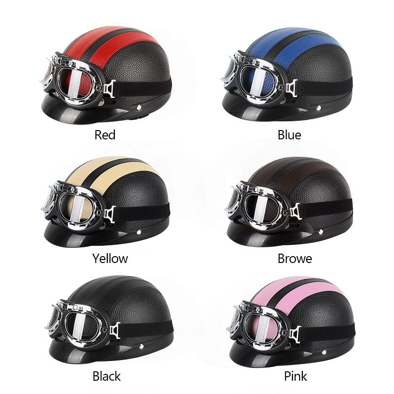 Ruskea synteettinen nahka vintage moottoripyörä moottoripyörä vespa avoin puoli moottori skootteri kypärät & amp; suojalasit