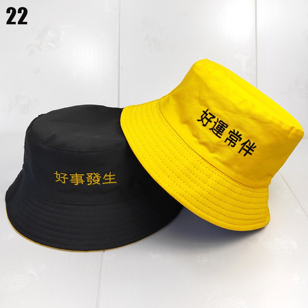 Hoed zomer student dubbelzijdige pet vissershoed chinese borduurwerk zonnehoeden opvouwbaar katoen: 22