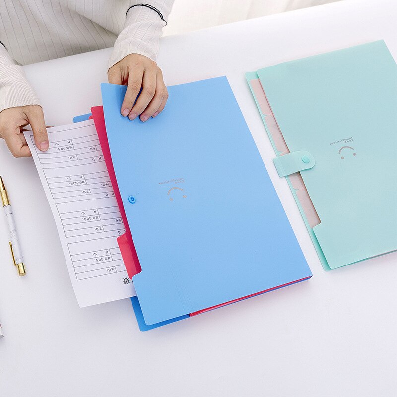 Student multi-layer folder Korean smiley face A4 organ package file bag inset paper folder 5 boxes
