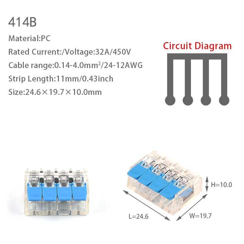 10 PCS Wire Connector Mini Quick Connector Universal Compact Wire Connector Plug-in Wire Terminal Home Wiring Connectors: 10PCS 414BL