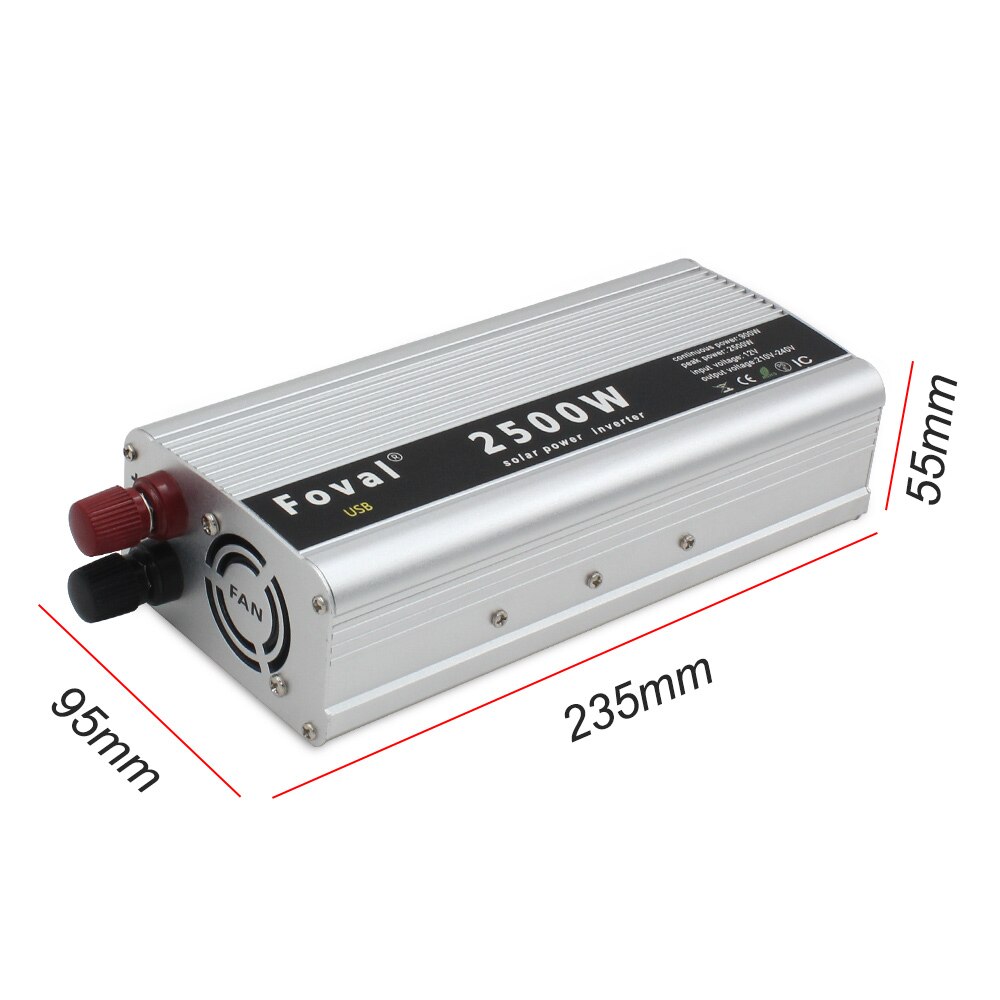 Onduleur de puissance de crête 2500W 12V à 220V pour voiture solaire, onduleur automatique à onde sinusoïdale modifiée, double port usb et prise allume-cigare