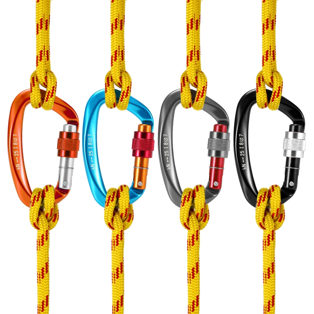 25KN Screw Locking Gate Carabiner Heavy Duty D-shape Buckle Pack D-ring Carabiner Climbing Rappelling Hammock Locking Clip
