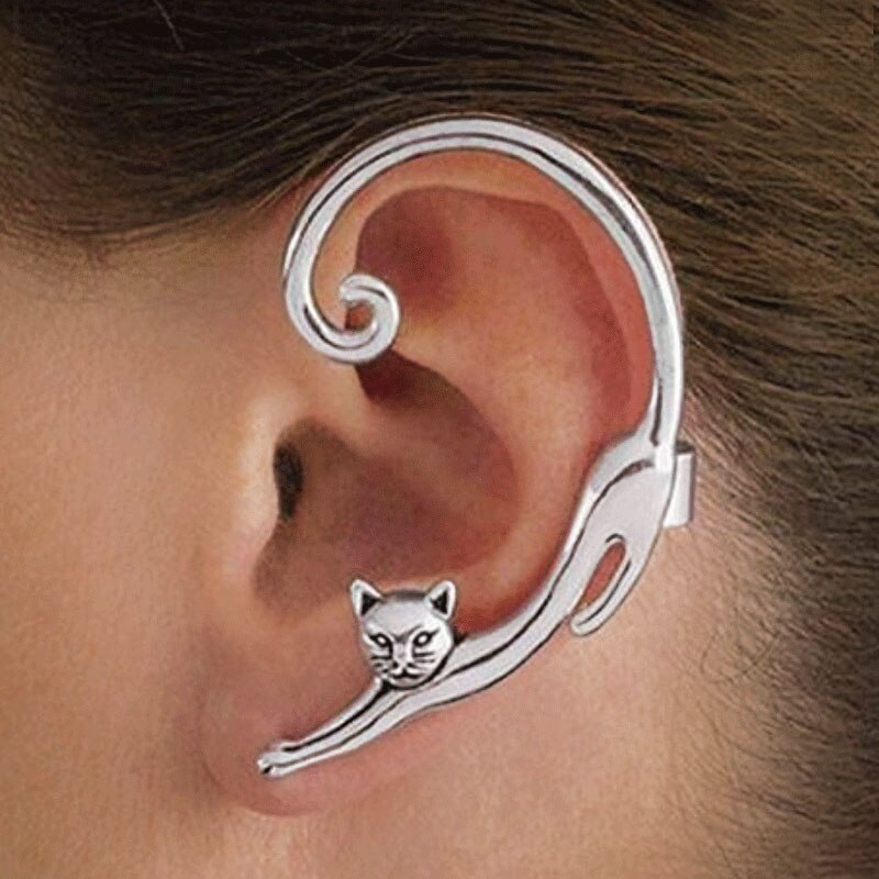 Boucles d'oreilles en forme de chat mignon pour femmes, Clip d'oreille, Boucle d'oreille
