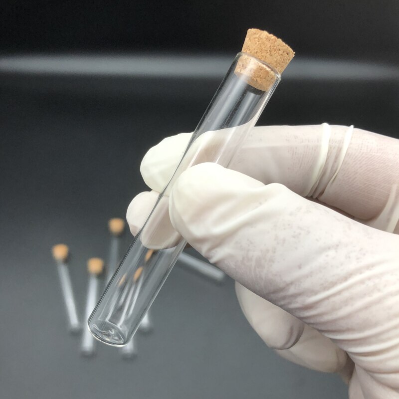 15x100mm Lab Clear Flat Bottom Glass Test Tubes With Cork Wooden Stoppers Laboratory Supplies 50pcs/Pack
