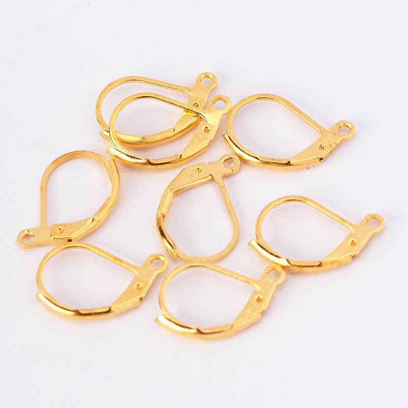 50 Stks/partij 15X10 Mm Zilver Goud Franse Lever Earring Haken Draad Instellingen Base Hoops Oorbellen Voor Diy sieraden Maken: Gold