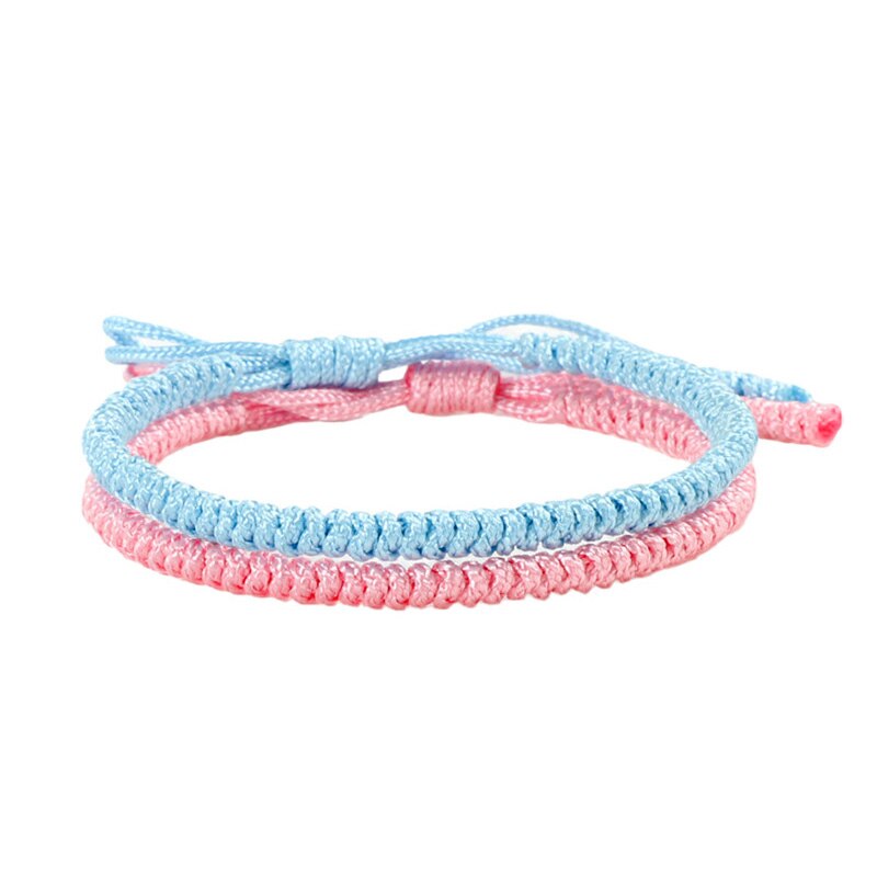 2pc Tibetan Buddhist Bracelet Charm Multicolor Braided Knots Rope Lucky Bracelets&Bangles For Women Men Friend Handmade Jewelry: pink-blue