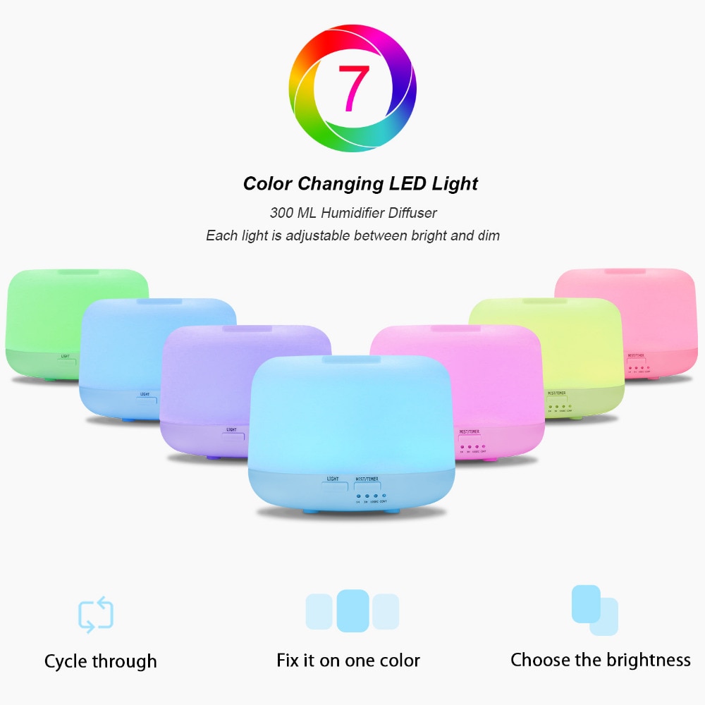 300ML Aromatherapy Humidifier Essential Oil Diffuser with Remote Control Colorful LED Mood Lamp Ultrasonic Air Aroma Humidifier