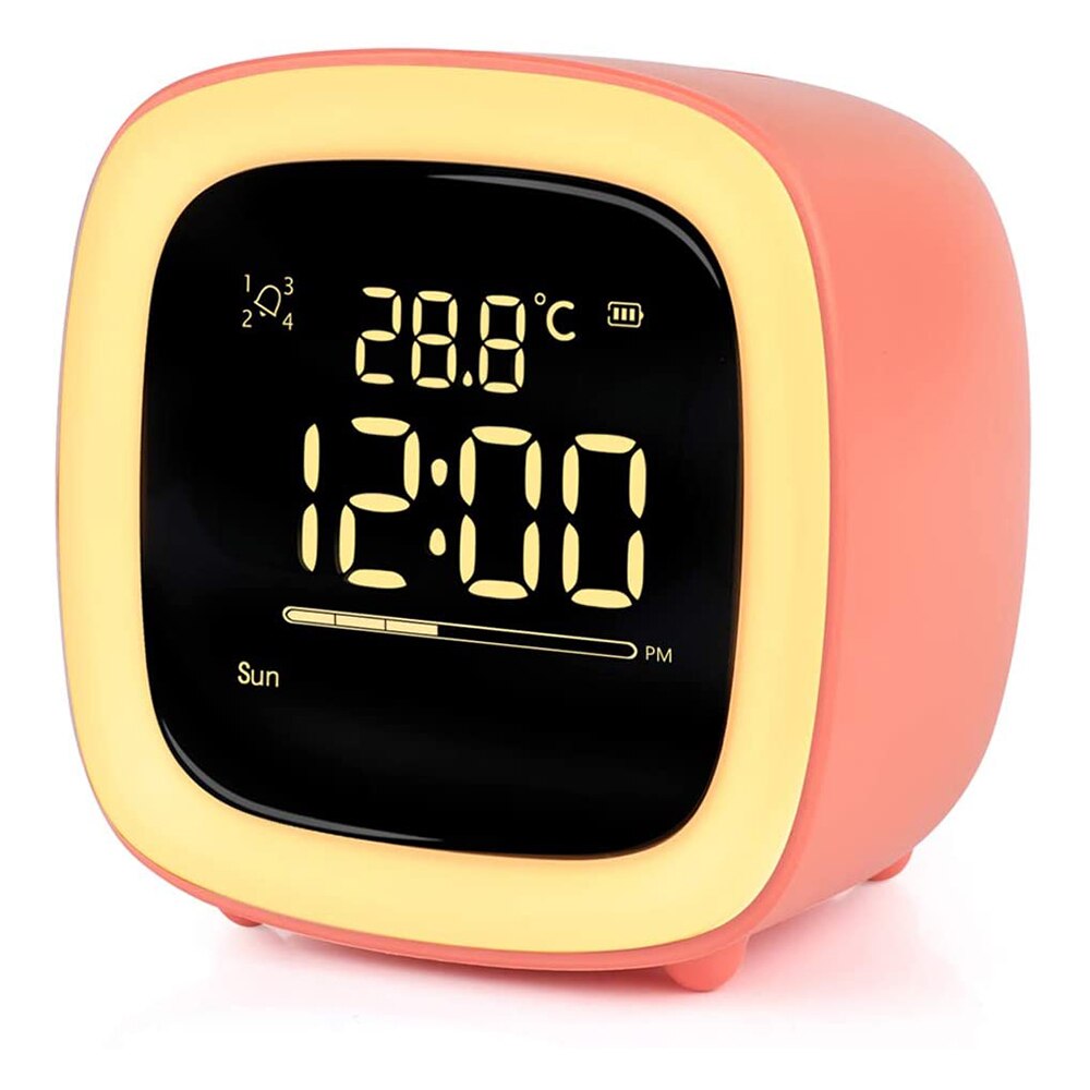 Kids Alarm Clock Digital, Cute NightLight Children's Alarm Clock with Countdown/Snooze/Timer Light/4 Alarms/Voice Control: Pink