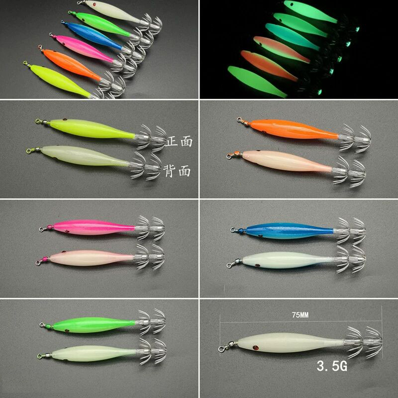 5 unids/bolsa anzuelo luminoso de calamar 7cm anzuelo de calamar brillante anzuelo de pesca de sepia pequeño Señuelos de Pesca de Mar cebo de pesca