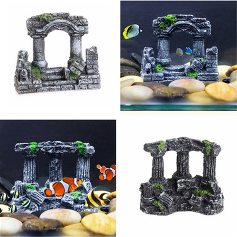 Resin Aquarium Decoration Easter Island Head Statue Egyptian Pharaoh Pyramid Desert Theme Fish Tank Decor