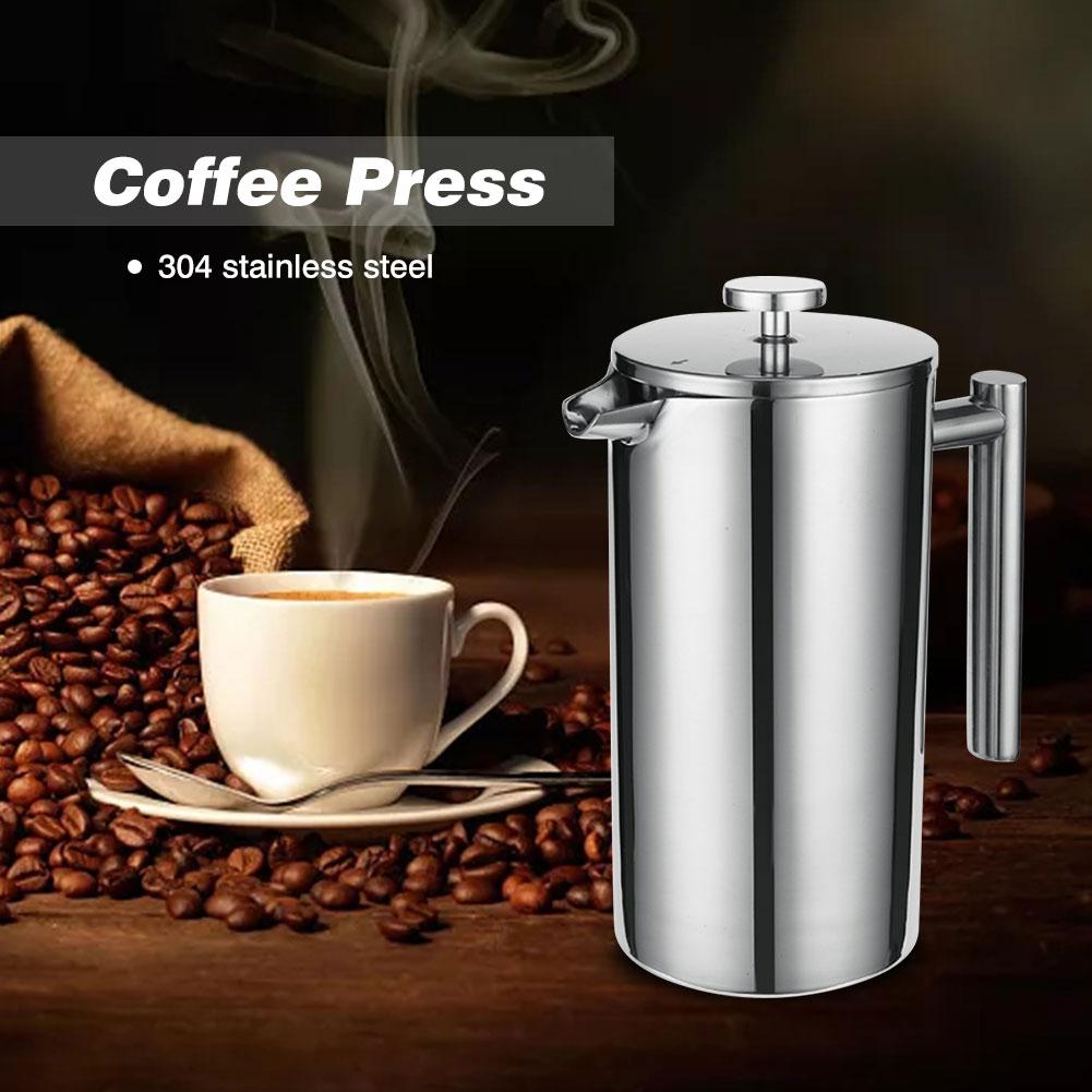 Roestvrij Staal Franse Pers Koffiezetapparaat Dubbele Muur Koffie Pers Met 2 Niveau Filtratie